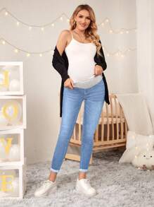 SHEIN Maternity High Waisted Color Block Skinny Jeans