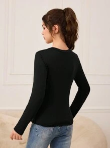 2 chiếc/bộ áo thun dài tay dệt kim màu trơn không đối xứng thanh lịch cho bé gái tuổi teen, 2 màu - Nhiều màu - Xem 2