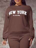 SHEIN SXY Women's Autumn Winter Letter Print Dropped Shoulder Crew Neck Loose Casual Sweatshirt,Long Sleeve Tops