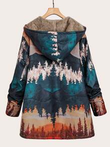 EMERY ROSE Plus Size Long Sleeve Full-Zip Hooded Print Casual Jacket - Multicolor - View 2