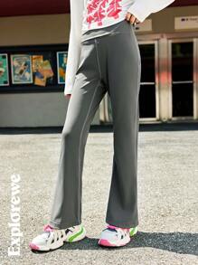 SHEIN Girls Fall/Winter Soft, Breathable & Warm High Stretch Yoga Pants With Flared Hem Design, Suitable For Outdoor, Casual Sports, City Street Wear, Daily Outfit