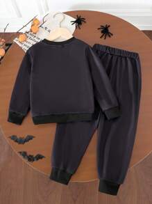 SHEIN 2 pièces Ensemble Sweat-shirt à capuche et pantalon de survêtement avec impression de portrait 3D pour garçons, tenue confortable, polyvalente et durable pour un port quotidien par les garçons, style décontracté et de rue