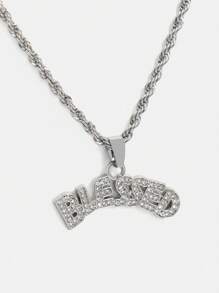 SUMWON 带水钻吊坠的不锈钢项链 - 銀色 - 查看 2