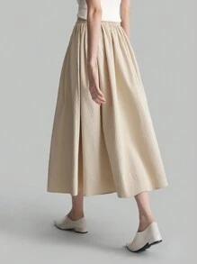 Ontre Women 2025 Spring New Elastic Waist Daily Versatile Long A-Line Skirt In Apricot Dark Striped Fabric - Apricot - View 2