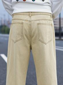 Manfinity Roghcode Quần Jeans Ống Thẳng Stonewashed Thường Ngày Cho Nam - Màu Khaki - Xem 7