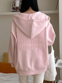 DAZY Women's Letter Print Thermal Lined Hooded Sweatshirt Fall, Winter - Pink - View 1