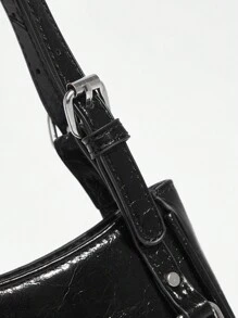 SHEIN BAE Sac à épaule noir style moto décontracté pour femmes