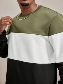 Manfinity Homme Sudadera de talla grande casual con bloque de color para hombre, otoño/invierno