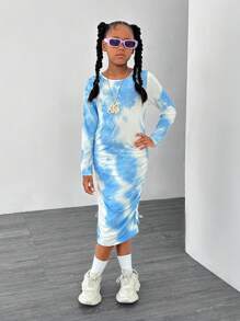 SHEIN Explorewe Tween Girl Allover Print Long Sleeve Dress - Multicolor - View 7