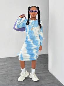 SHEIN Explorewe Tween Girl Allover Print Long Sleeve Dress - Multicolor - View 8