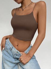 SHEIN LUNE Back Metal Buckle Strap  Camisole - Brown - View 6