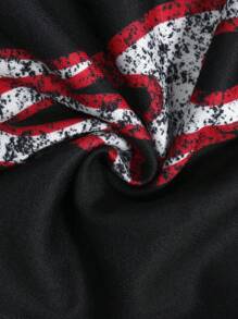 ROMWE MEN Street Life Letter Print Long Sleeve Hoodie Sweatshirt + Loose Drawstring Straight Leg Pants Set - Black - View 5