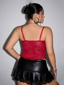 SHEIN ICON Plus Size Women's Summer Rose Mesh Asymmetric Hem Camisole