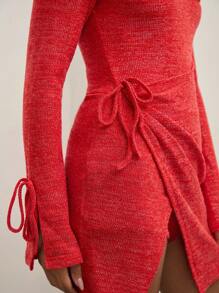 COSMINA Women's Elegant Red Off Shoulder Wrap Fitted Holiday Outfit Mini Dress, Spring/Fall - Red - View 3
