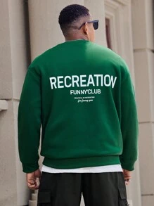 Manfinity Homme Men's Plus Size Crew Neck Letter Print Casual Pullover Sweatshirt