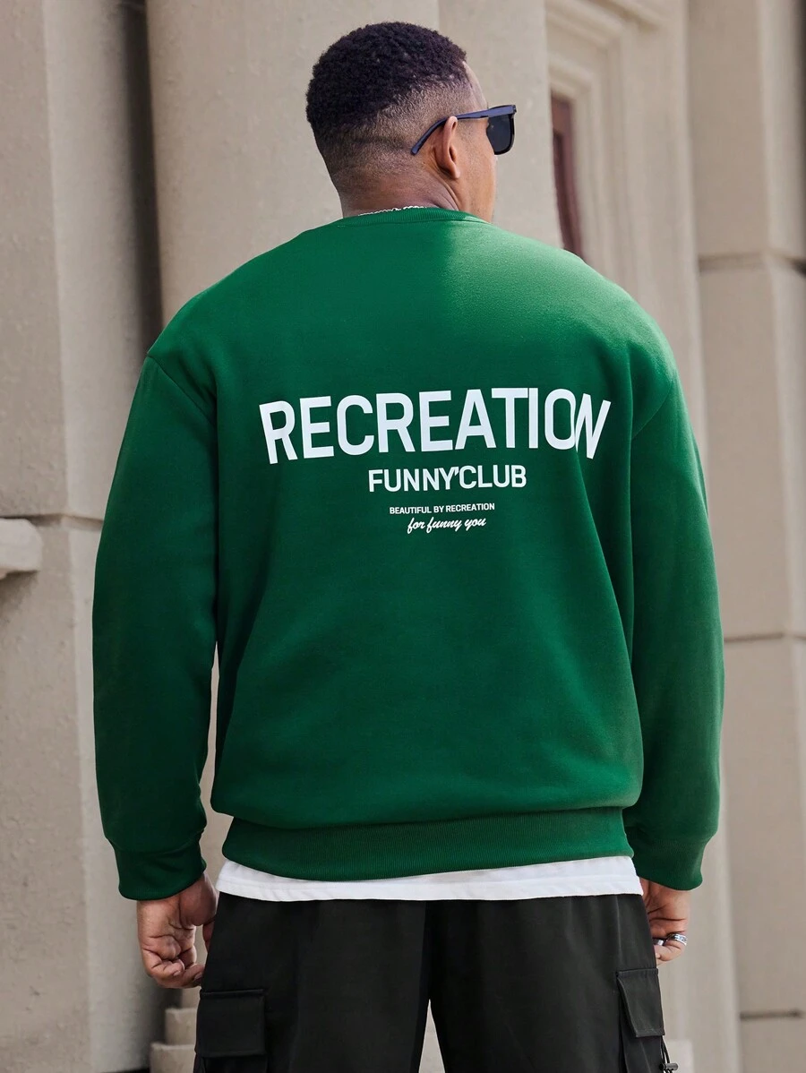 Manfinity Homme Men's Plus Size Crew Neck Letter Print Casual Pullover Sweatshirt