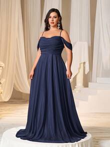 Faeriesty Đầm dạ hội trễ vai thanh lịch với đường cong mềm mại, dây đeo sau có thể điều chỉnh, dáng chữ A thướt tha, phù hợp cho các buổi tiệc sang trọng, sự kiện thảm đỏ, đám cưới, tiệc tối trang trọng, tiệc tối lãng mạn, chụp ảnh chân dung trang trọng, dạ hội tốt nghiệp, tiệc sinh nhật, tiệc trang trọng mùa xuân/hè. - Màu xanh hải quân - Xem 3
