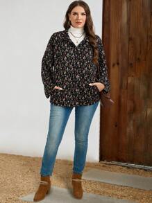 EMERY ROSE Áo khoác dài tay rộng rãi họa tiết hoa cỡ lớn cho nữ, Quần áo mùa thu cho nữ - màu đen - Xem 5