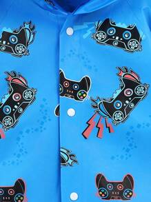 Boys' Cute Monster Print Waterproof Raincoat With Shoe Covers,Outdoor Hiking School Rain Jacket Set