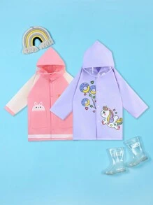 SHEIN Children Girls Cute Unicorn Print Outdoor Hiking Waterproof Rain Jacket