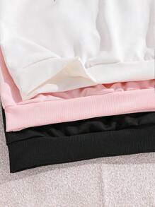 3pcs/Set Tween Girl Cartoon Printed Crew Neck Long Sleeve Sweatshirts - Black - View 3