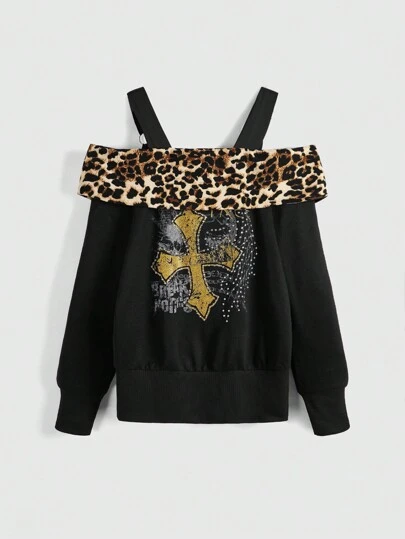 Y2K EMO CHEETAH PINK BLACK HOODIE SWEATSHIRT ZIP UP FUR HOOD