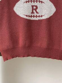 SHEIN 1 pieza Suéter cálido con estilo colegial y casual diario para adolescentes, con cuello en forma de corazón de pollo, a rayas rojas y blancas, sin patrón de tejido americano de fútbol americano. Ropa de regreso a la escuela; Atuendos de otoño; Ropa de adolescente; Chaquetas de adolescente otoño/invierno