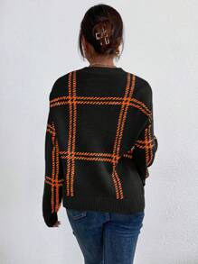 Chiquease Áo len kẻ caro phối màu, Xuân Thu - màu đen - Xem 2