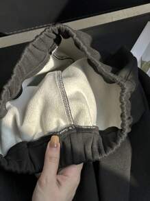 SHEIN LUNE 2 件套纯色保暖内衬圆领上衣和松紧腰休闲裤 - 黑色 - 查看 6