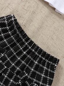 SHEIN 3pcs/Set Elegant Baby Girl Knitted Long Sleeve Top, Tweed Skirt And Beret Hat, Suitable For Outings, Christmas & New Year - Black - View 7