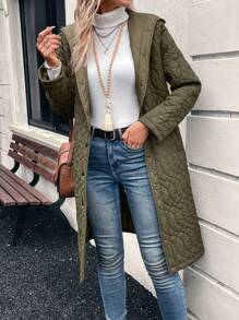 EMERY ROSE 女士冬季连帽长款休闲棉服外套 - 軍綠色 - 查看 4