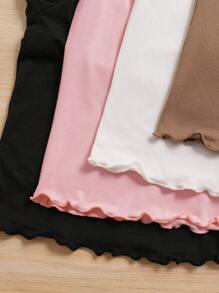 SHEIN LMoss Kids LMoss Young Girl 4pcs/Set Mock Neck Lettuce Trim Knit Fabric Tee, Versatile, Great For Casual Daily Wear & School Daily In Autumn & Winter - Multicolor - View 6