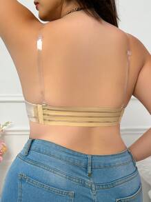 Plus Size Women Solid Color Minimalist Casual Backless Bra - Apricot - View 2
