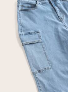 SHEIN CURVE+ Plus Size Women's Cargo Pocket Skinny Stretch Denim Fashion Jeans