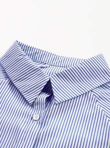 ASVIVID 扣式长袖条纹衬衫，时尚商务成熟女性风格，长袖上衣 - 水鴨藍 - 查看 7