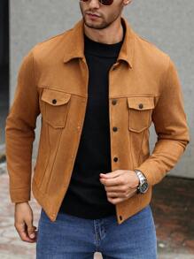 Manfinity Homme Chaqueta simple de manga larga de botones de unicolor para hombre, uso casual de todos los días