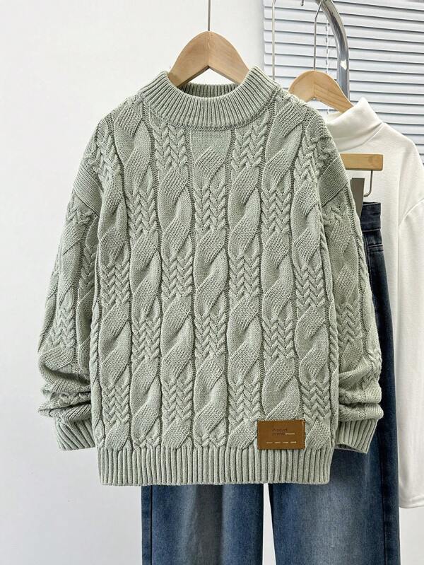 Kids/Tween Boys' Casual Solid-Color Turtleneck Knit Warm Sweater