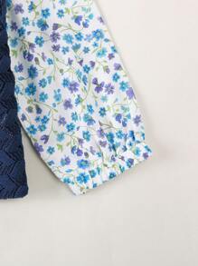 SHEIN Baby Girl Casual French Ditsy Ditsy Floral 2 In 1 Collared Sweater, Suitable For Outdoor Wear