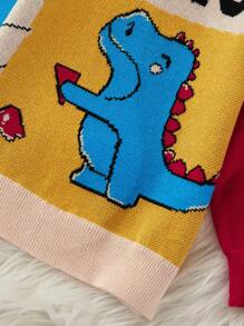 Baby Boy Cute Dinosaur Jacquard Pattern Sweater, Soft Warm Knitted Pullover For Casual Home Party, Round Neck Winter