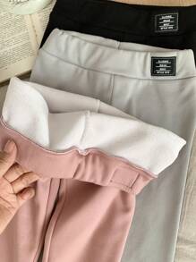 SHEIN LMoss Kids Bộ quần áo thu đông cho bé gái 3 món Quần legging vải nỉ dệt kim họa tiết chữ và logo màu trơn ấm áp có lót nhiệt, mặc được cho cả ngày thường và đi học. - Nhiều màu - Xem 6