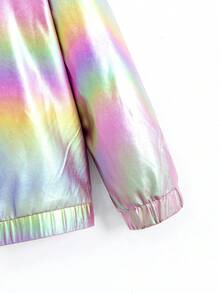 SHEIN Tween Girl 休闲连帽夹克，彩色面料，保暖内衬，秋冬 - 紫色 - 查看 3