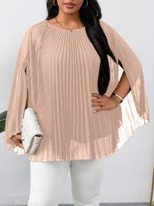 SHEIN Clasi Lose sitziges Hemd mit U-Ausschnitt und Langarm in Unifarbe, Große Größen - Khaki - Übersicht 7