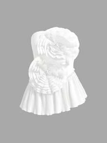 Chiquease Áo hở vai họa tiết hoa 3D thanh lịch dành cho nữ, mùa hè - trắng - Xem 1