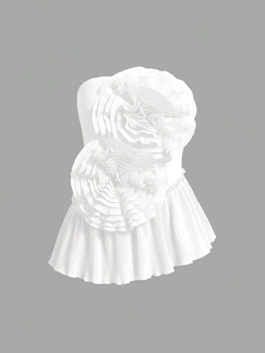 Chiquease Áo hở vai họa tiết hoa 3D thanh lịch dành cho nữ, mùa hè - trắng - Xem 1