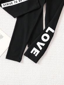 SHEIN Casual legging met letterprint voor jonge meisjes, dagelijks gebruik