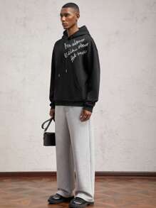 AKNOTIC Business Casual Męska luźna dzianinowa bluza z długim rękawem i kapturem, odpowiednia na jesień/zimę - Czarne - Zobacz 1