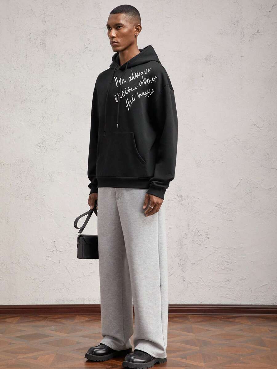 AKNOTIC Business Casual Męska luźna dzianinowa bluza z długim rękawem i kapturem, odpowiednia na jesień/zimę - Czarne - Zobacz 1