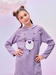 SHEIN X Care Bears Robe à capuche jolie avec impression d'ours de dessin animé et appliqué pour fille préadolescente, couleur violette - Parme - Voir 6