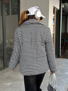 EURMUSE Fashionable Houndstooth Pattern Zip Up Padded Coat - Multicolor - View 2