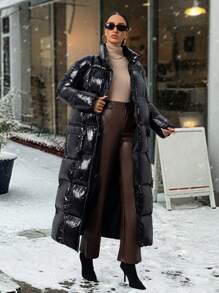 RueChic OVERSIZED SQUARE QUILT DETAIL MAXI PUFFER JACKET - Black - View 8